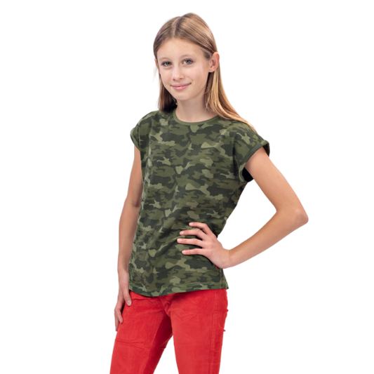 Girls Short Sleeve T-Shirt - Green Camo