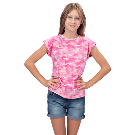 Girls Short Sleeve T-Shirt - Pink Camo
